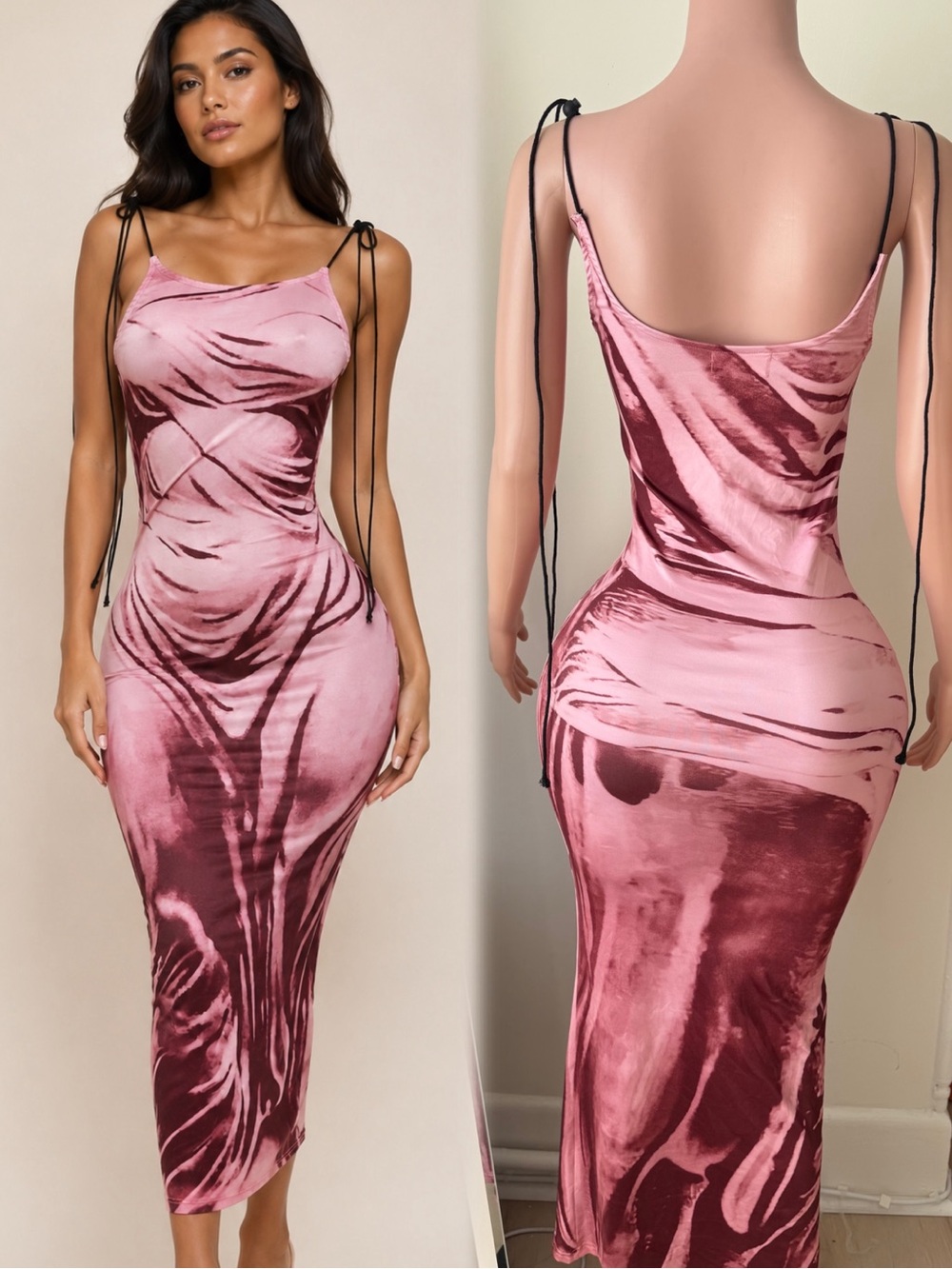 Women’s Pink Marble-Print Midi Dress